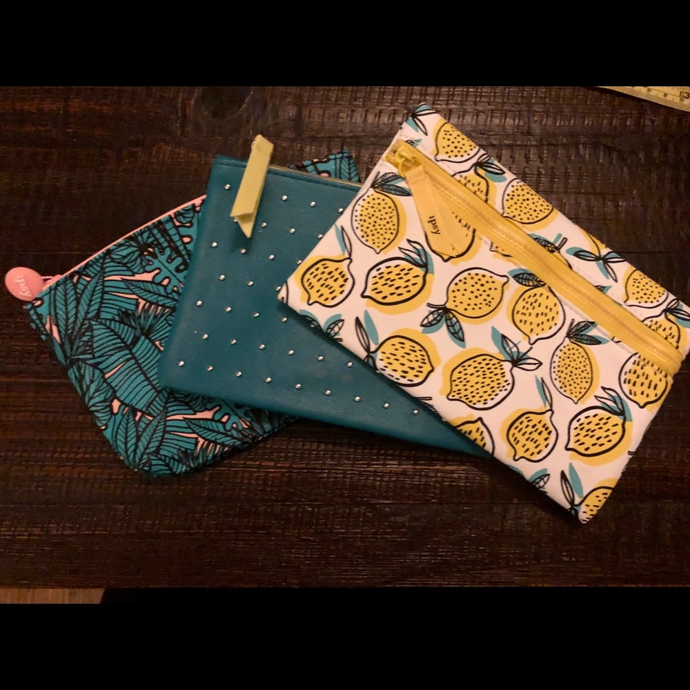 3 Ipsy bags (lemons, palms, studs)